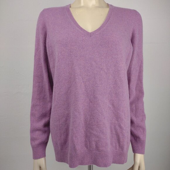 L.L. Bean light purple 100% Cashmere V-Neck pullover sweater ladies XL X-Large - Picture 1 of 7